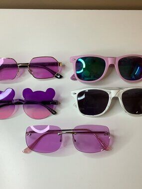 Girls Sunglasses Bundle Of 5pairs Pink, Purple And White, Cute Lot. Used